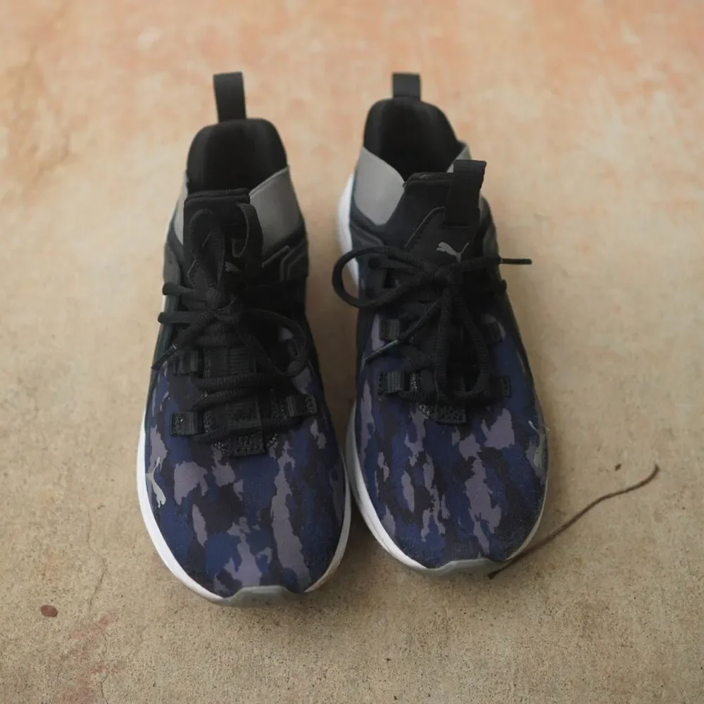 PUMA Enzo 2 Camo Youth Boys Running Shoes Size 4.5 Black Blue Sneakers Gym